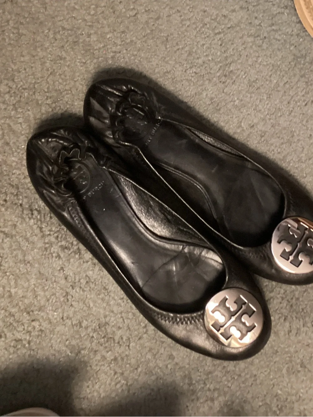 Tory Burch Black Leather Reva Ballet Flats